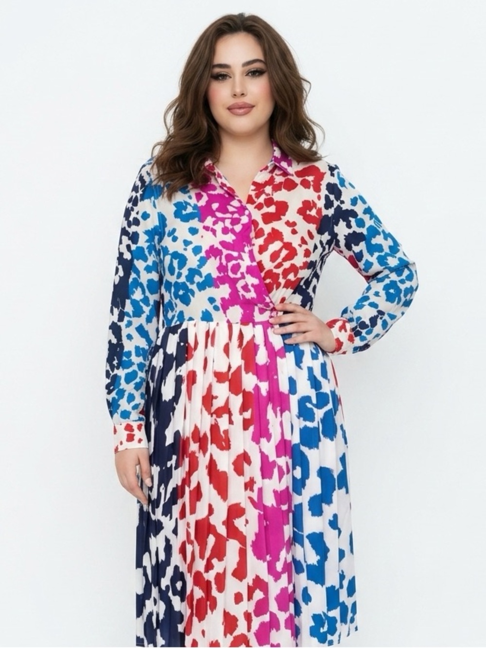 SARA ROKA | Colorful Long Sleeve Silk Midi Wrap Dress Women’s Size 48 (12-14)